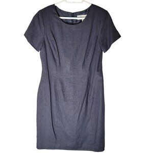 Adolfo Studio Womens Linen Blend Midi Dress Blue Sz 14 Lined Classic Preppy